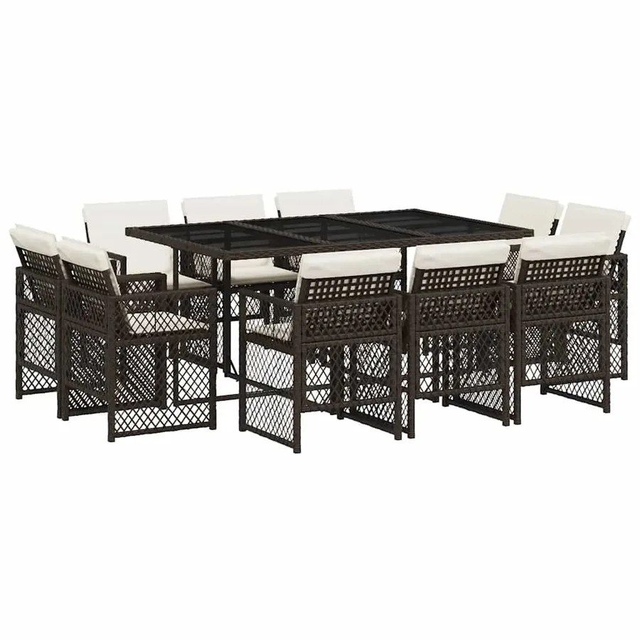 Ensemble à manger de jardin et coussins 11 pcs marron rotin - 2