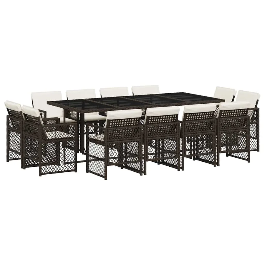 Ensemble à manger de jardin avec coussins 13 pcs marron rotin - 2