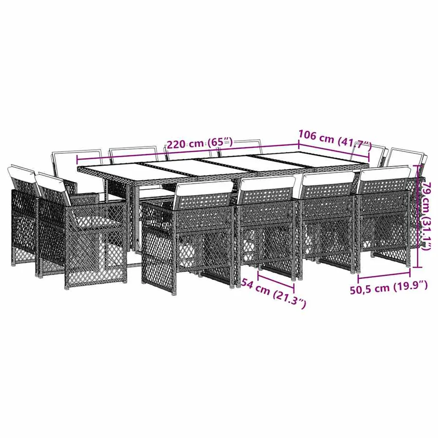 Ensemble à manger de jardin avec coussins 13 pcs marron rotin - 8