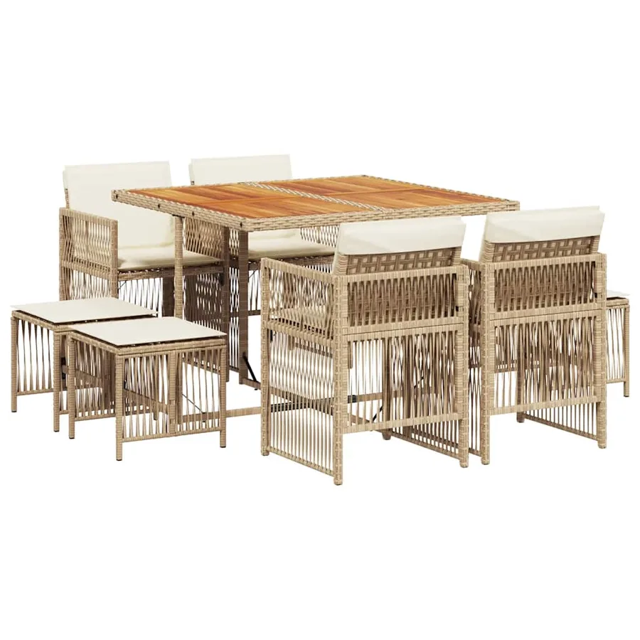 Ensemble à manger de jardin et coussins 9 pcs beige Poly rotin - 2