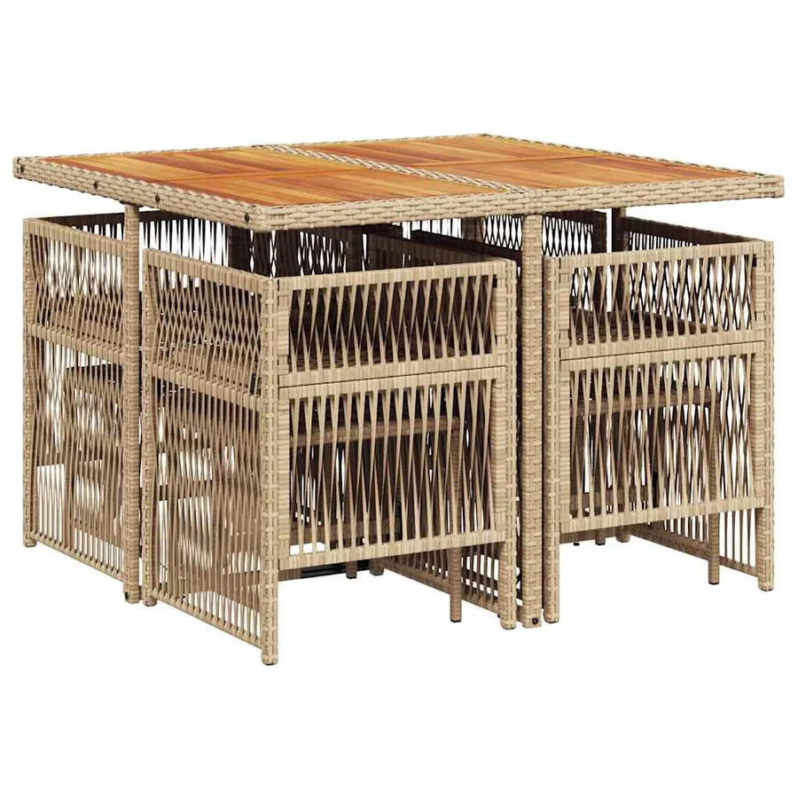 Ensemble à manger de jardin et coussins 9 pcs beige Poly rotin - 3