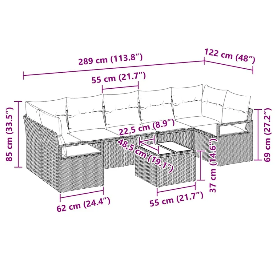 Ensemble de Canapés 8 pcs Gris clair et gris foncé polyrotin - 9