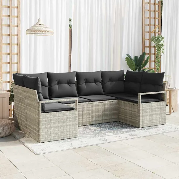 Ensemble de Canapés avec coussin 6 pcs Gris clair polyrotin
