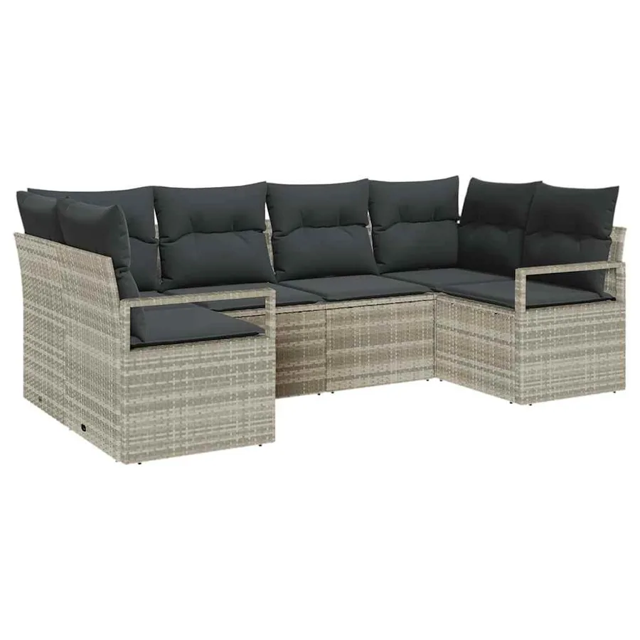 Ensemble de Canapés avec coussin 6 pcs Gris clair polyrotin - 2