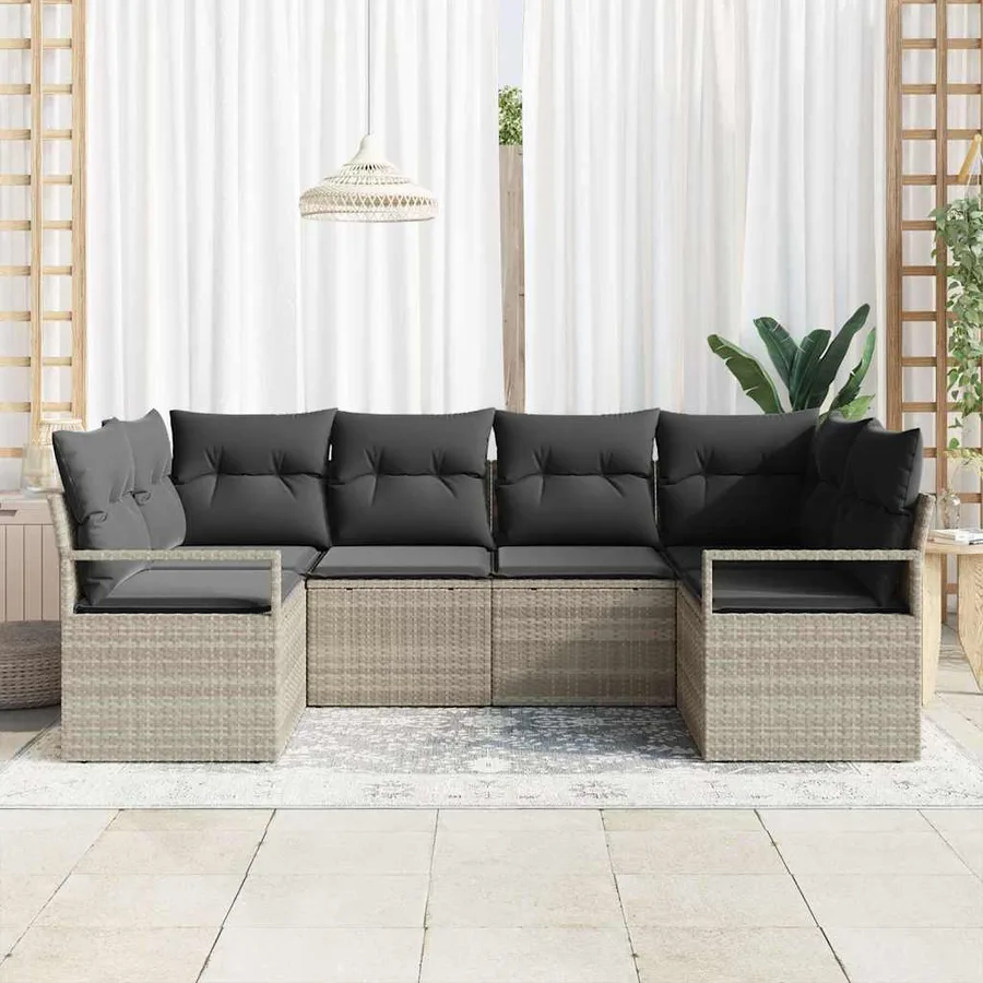 Ensemble de Canapés avec coussin 6 pcs Gris clair polyrotin - 3