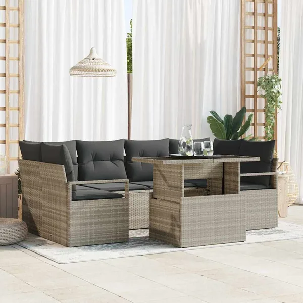 Ensemble de canapé de jardin 7 pcs Gris clair polyrotin