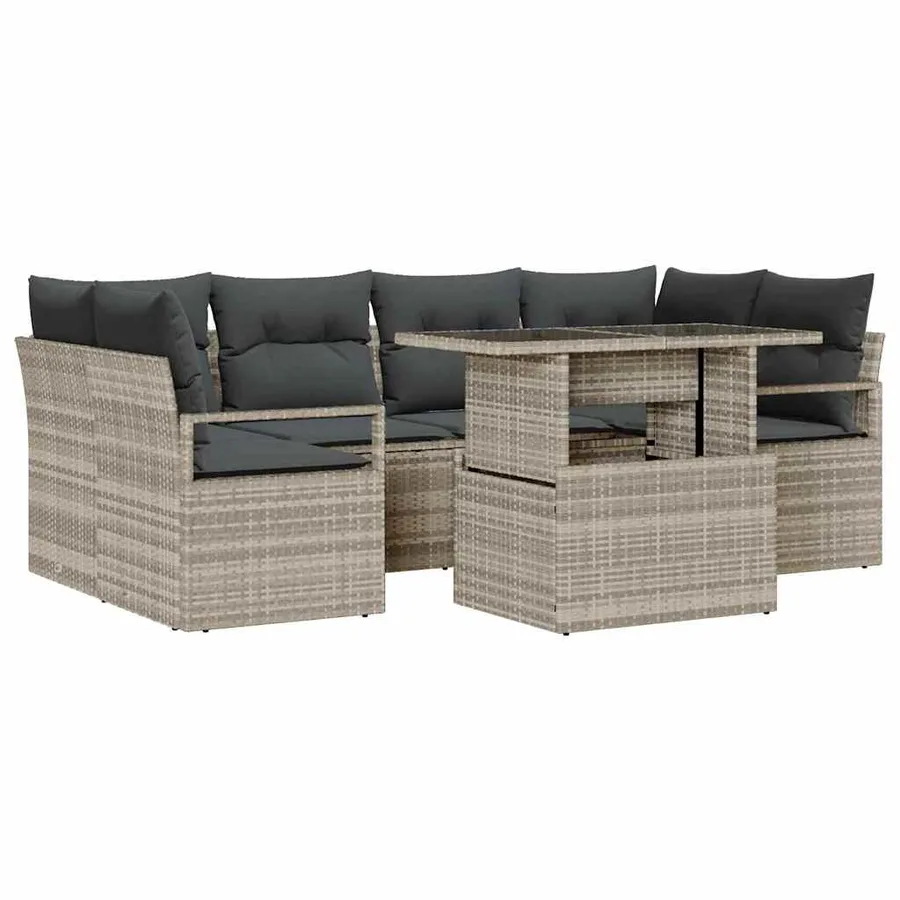 Ensemble de canapé de jardin 7 pcs Gris clair polyrotin - 2