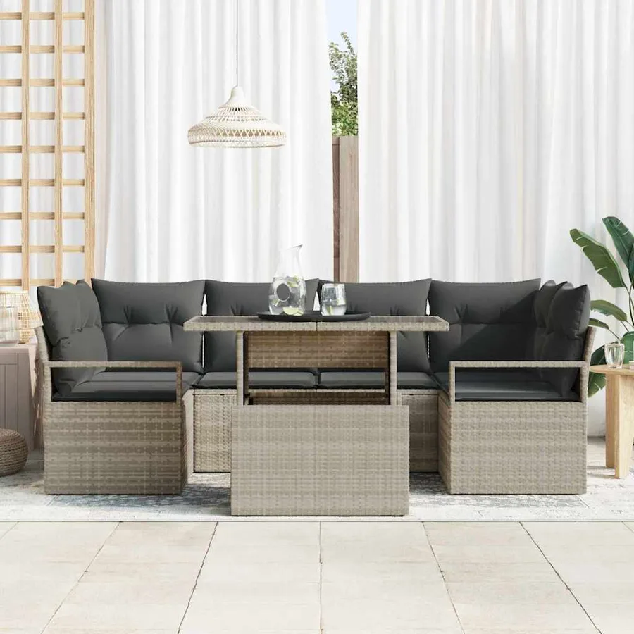 Ensemble de canapé de jardin 7 pcs Gris clair polyrotin - 3