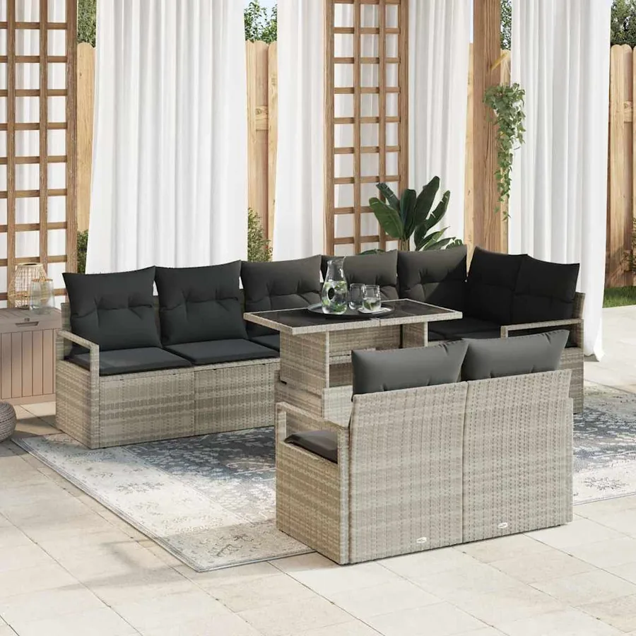 Ensemble de canapé de jardin 9 pcs Gris clair polyrotin
