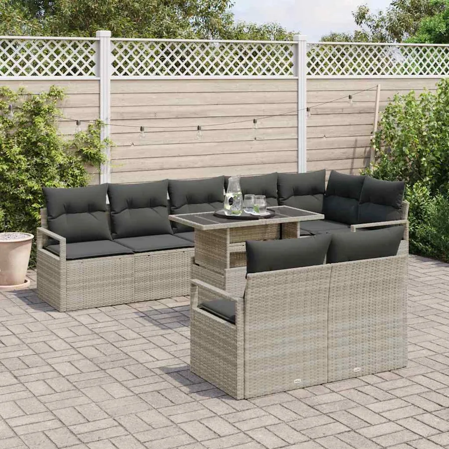 Ensemble de canapé de jardin 9 pcs Gris clair polyrotin - 3