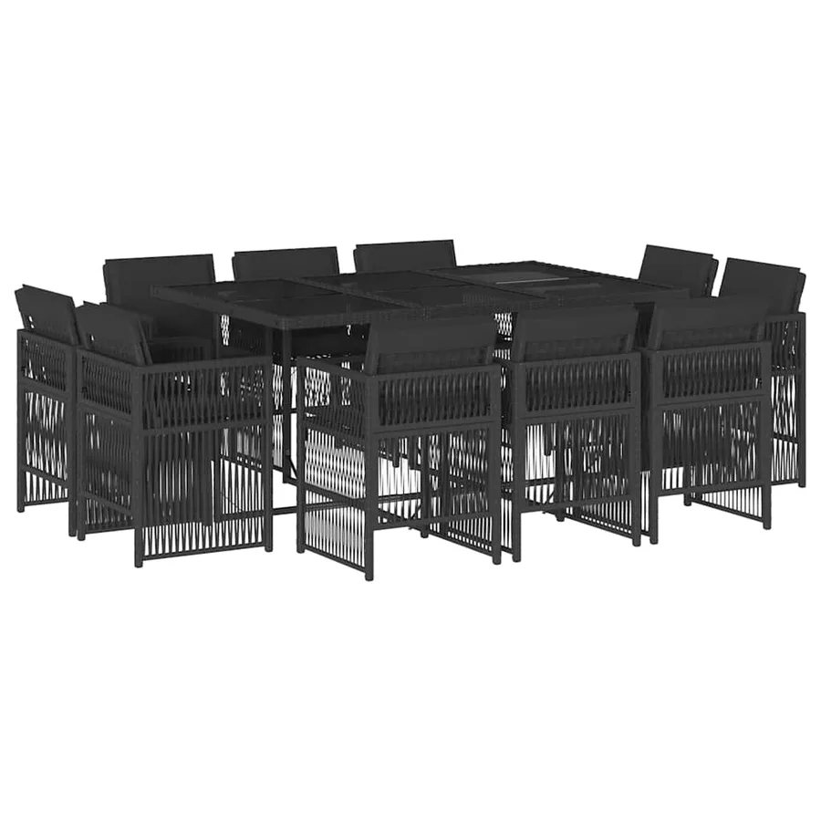 Ensemble à manger de jardin 11 pcs coussins noir résine tressée - 2