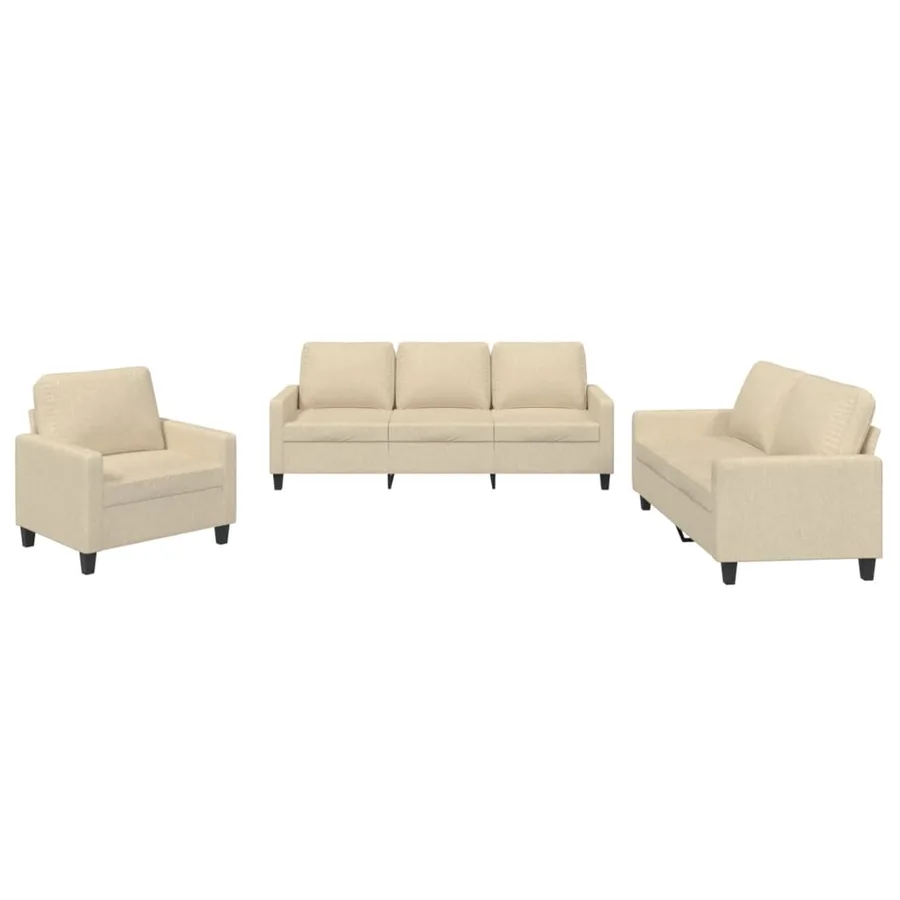 Ensemble de canapés 3 pcs avec coussins Crème Tissu - 2