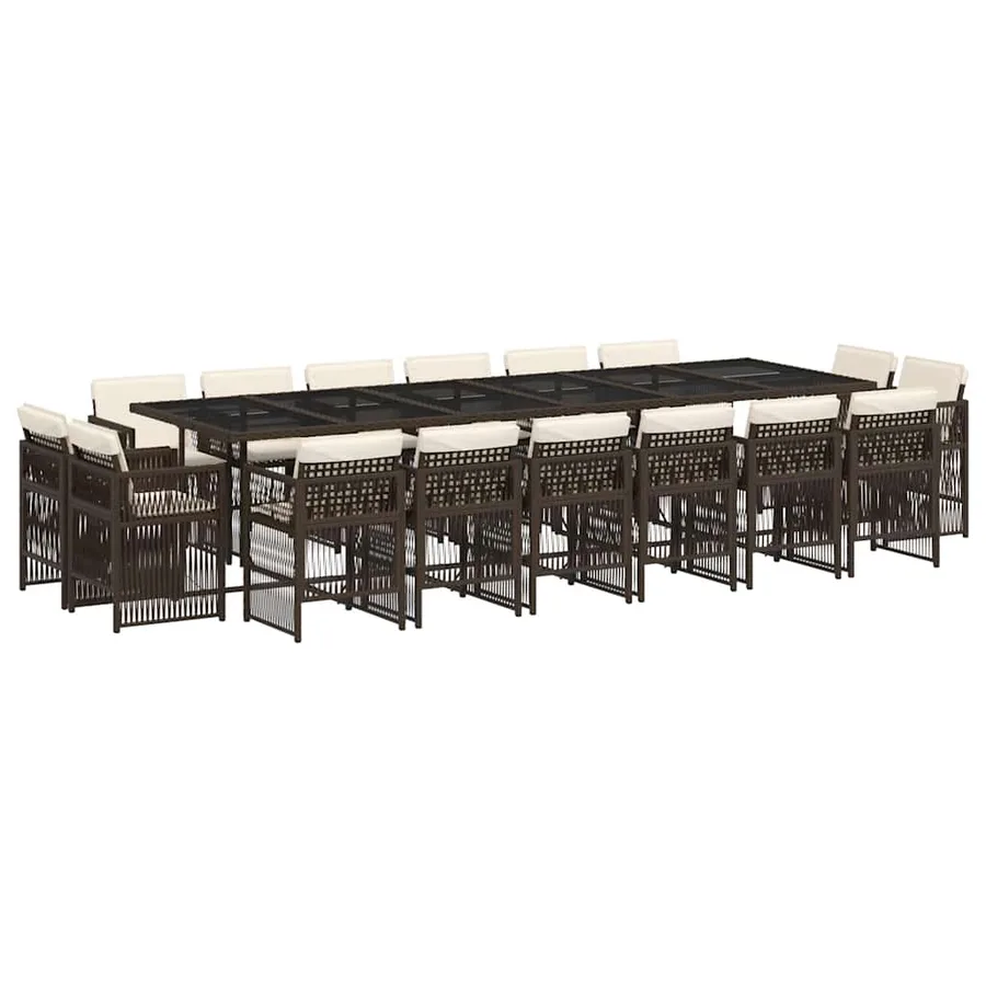 Ensemble à manger de jardin et coussins 17 pcs marron rotin - 2