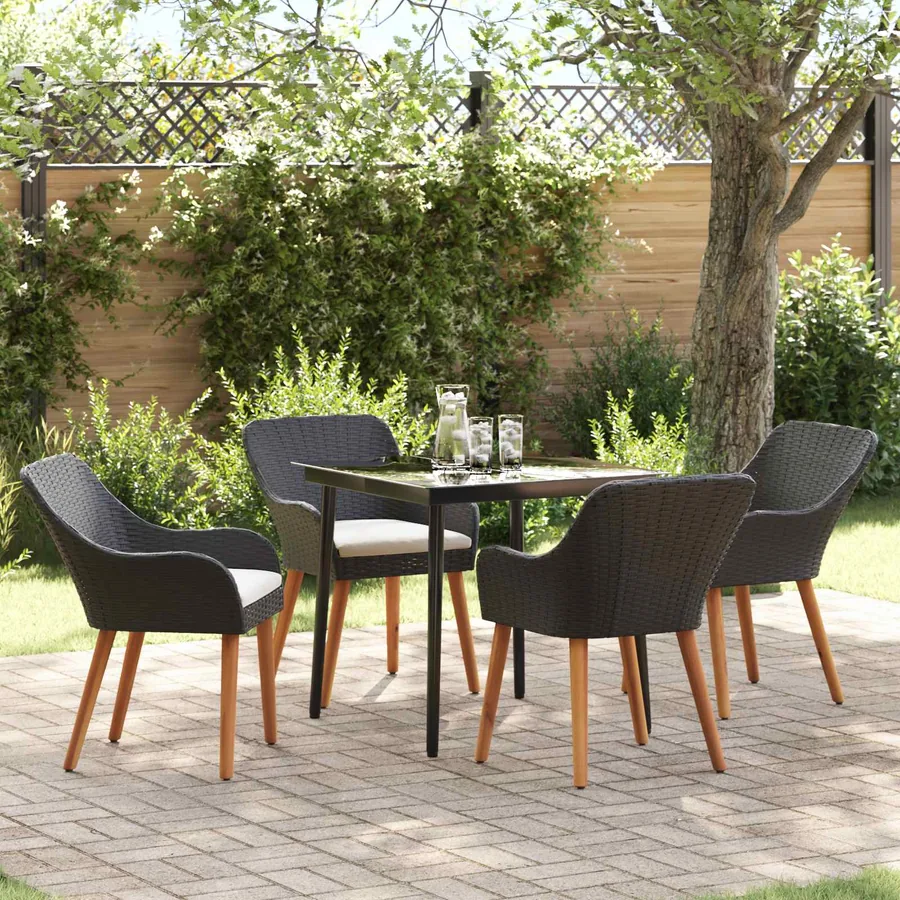 Ensemble de salle à manger pour jardin 5 pcs Noir polyrotin