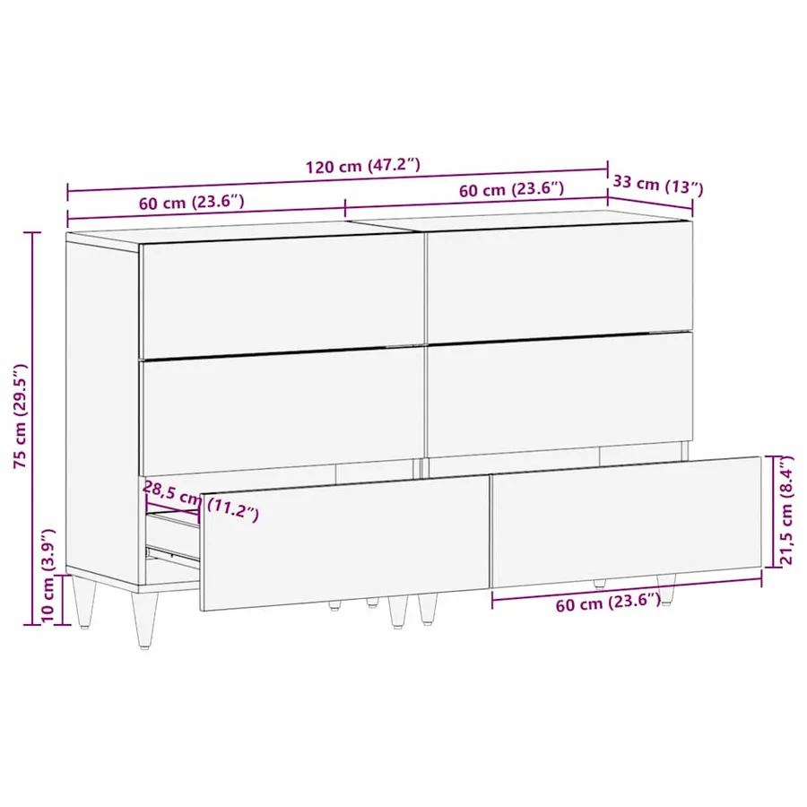 Ensemble de buffet 2 pcs Marron 60 x 33,5 x 75 cm - 14
