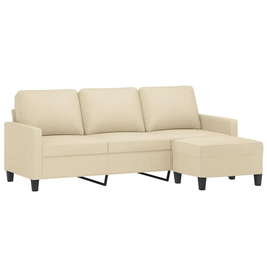 Canapé à 3 places avec repose-pieds Crème 180 cm Tissu - 3