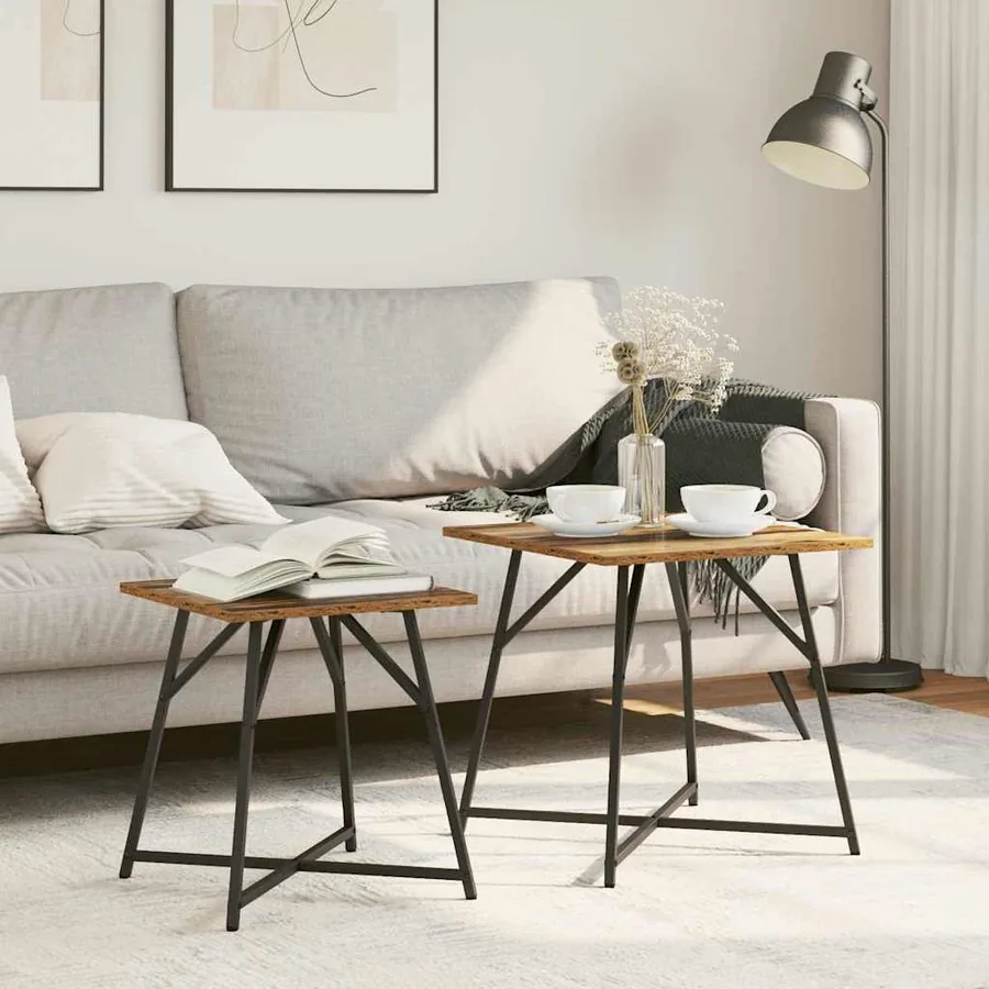 Ensemble de tables d'appoint 2 pcs Bois ancien et noir