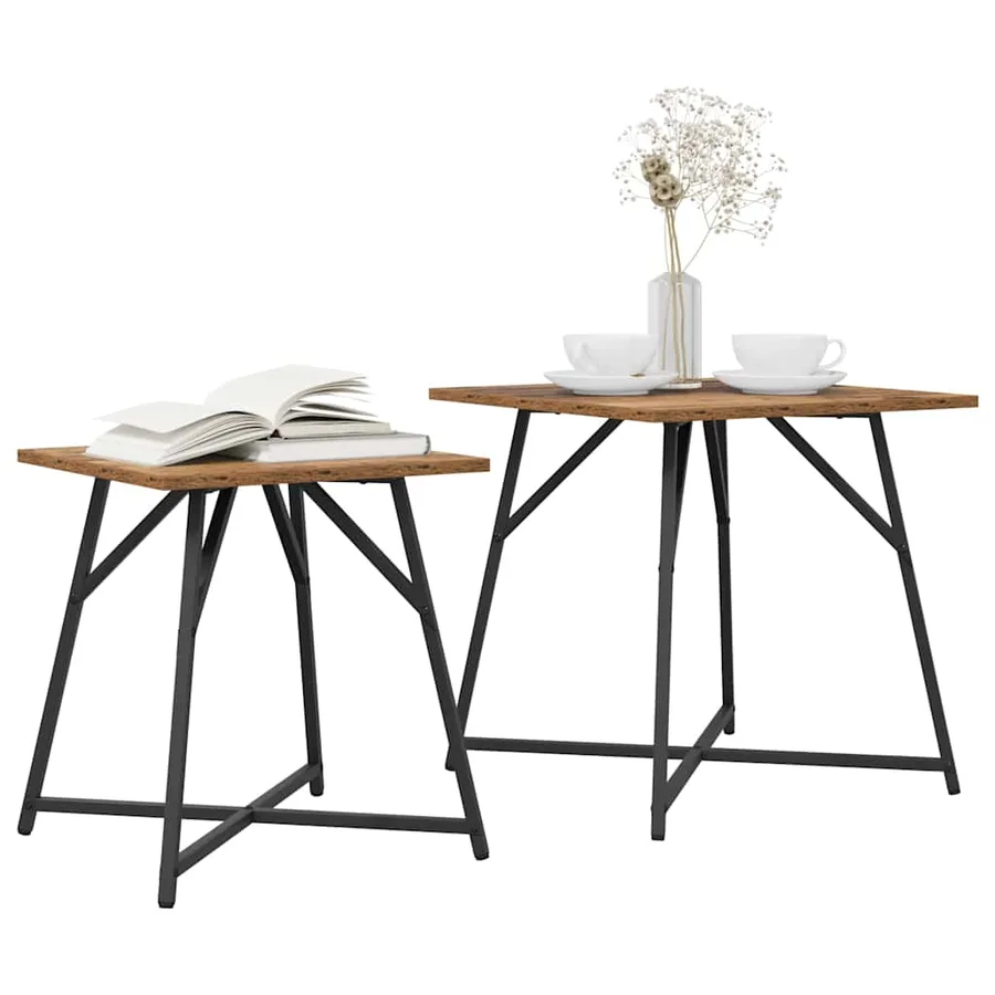 Ensemble de tables d'appoint 2 pcs Bois ancien et noir - 3