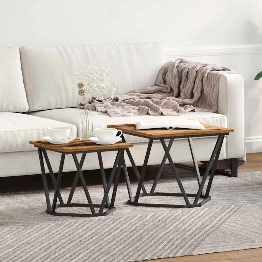 Ensemble de tables d'appoint 2 pcs bois recyclé