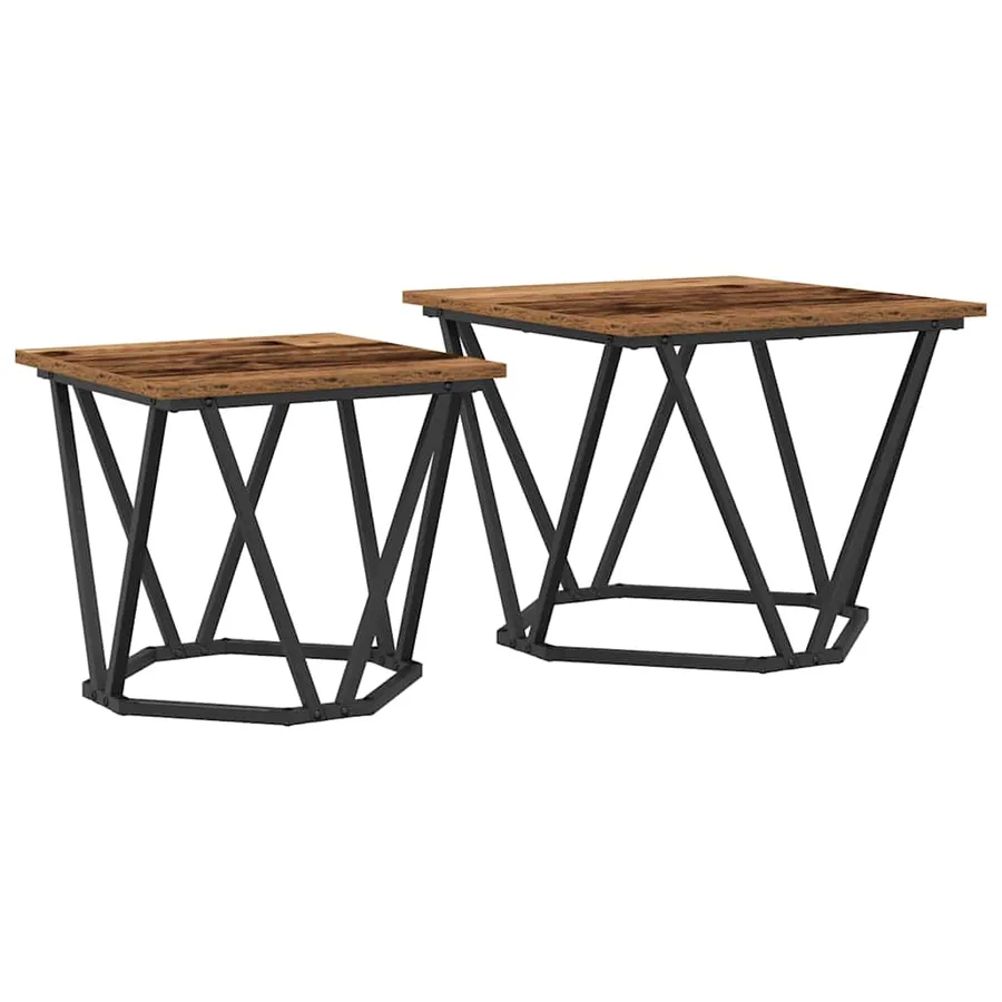 Ensemble de tables d'appoint 2 pcs bois recyclé - 2
