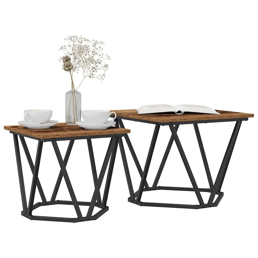 Ensemble de tables d'appoint 2 pcs bois recyclé - 3