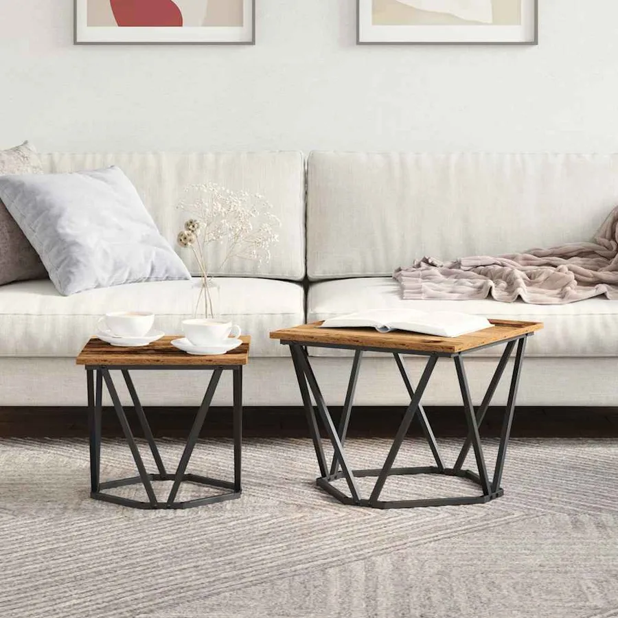 Ensemble de tables d'appoint 2 pcs bois recyclé - 4