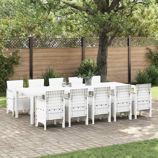 Ensemble de salle à manger pour jardin 11 pcs Blanc