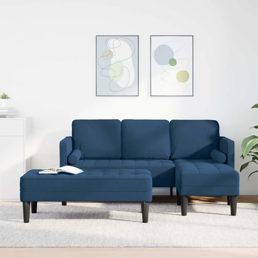 Ensemble de Canapés avec coussin 2 pcs Bleu Polyester