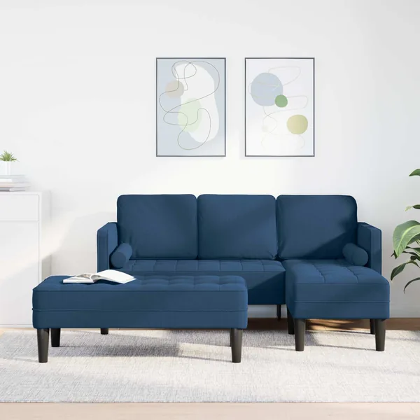 Ensemble de Canapés avec coussin 2 pcs Bleu Polyester