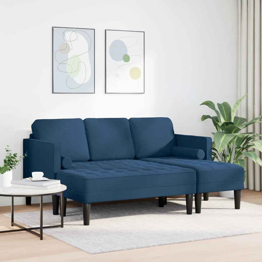 Ensemble de Canapés avec coussin 2 pcs Bleu Polyester - 3