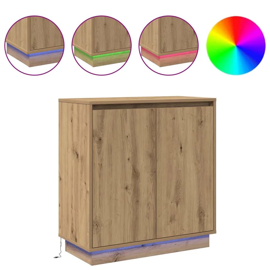 Buffet LED Chêne artisanal 71 x 34,5 x 75 cm Bois d'ingénierie - 4