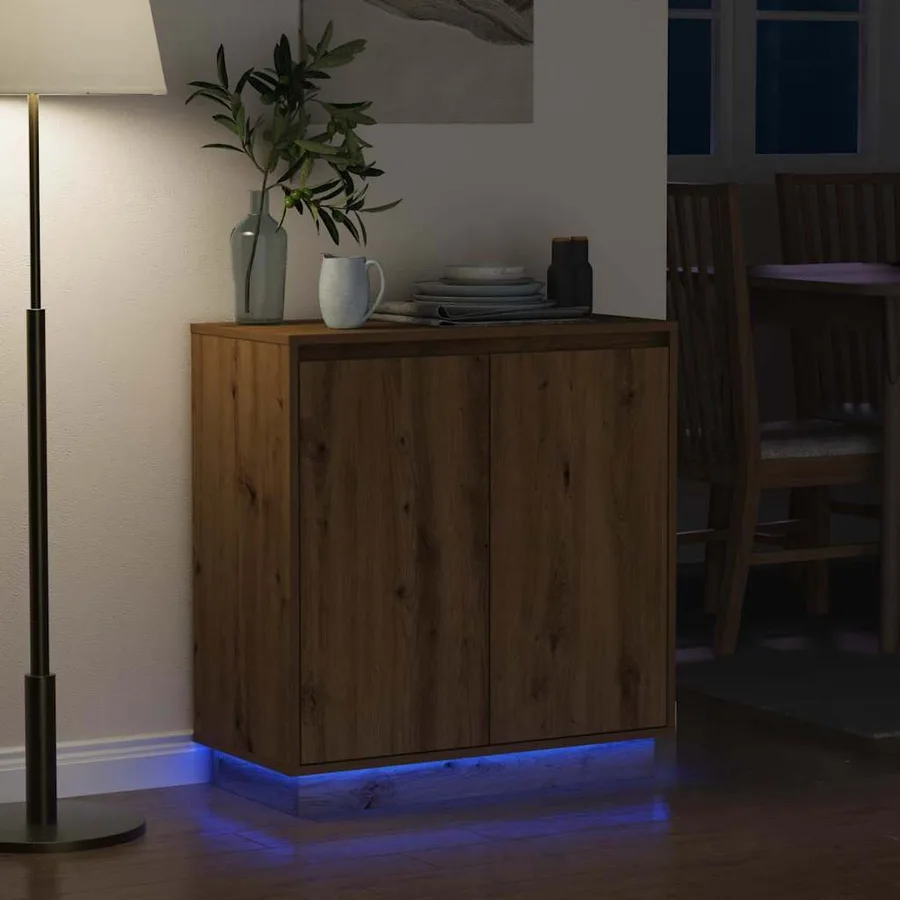 Buffet LED Chêne artisanal 71 x 34,5 x 75 cm Bois d'ingénierie - 6