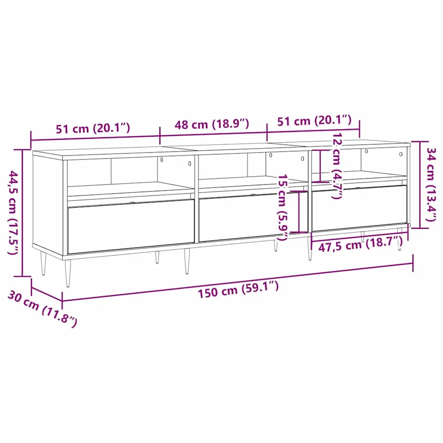 Meuble TV 150 x 30 x 45 cm Chêne artisanal Bois d'ingénierie - 11