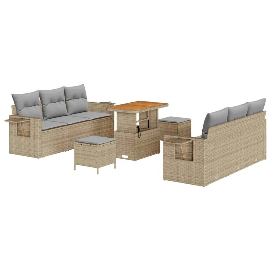 Ensemble de canapé de jardin 9 pcs beige et gris clair - 2