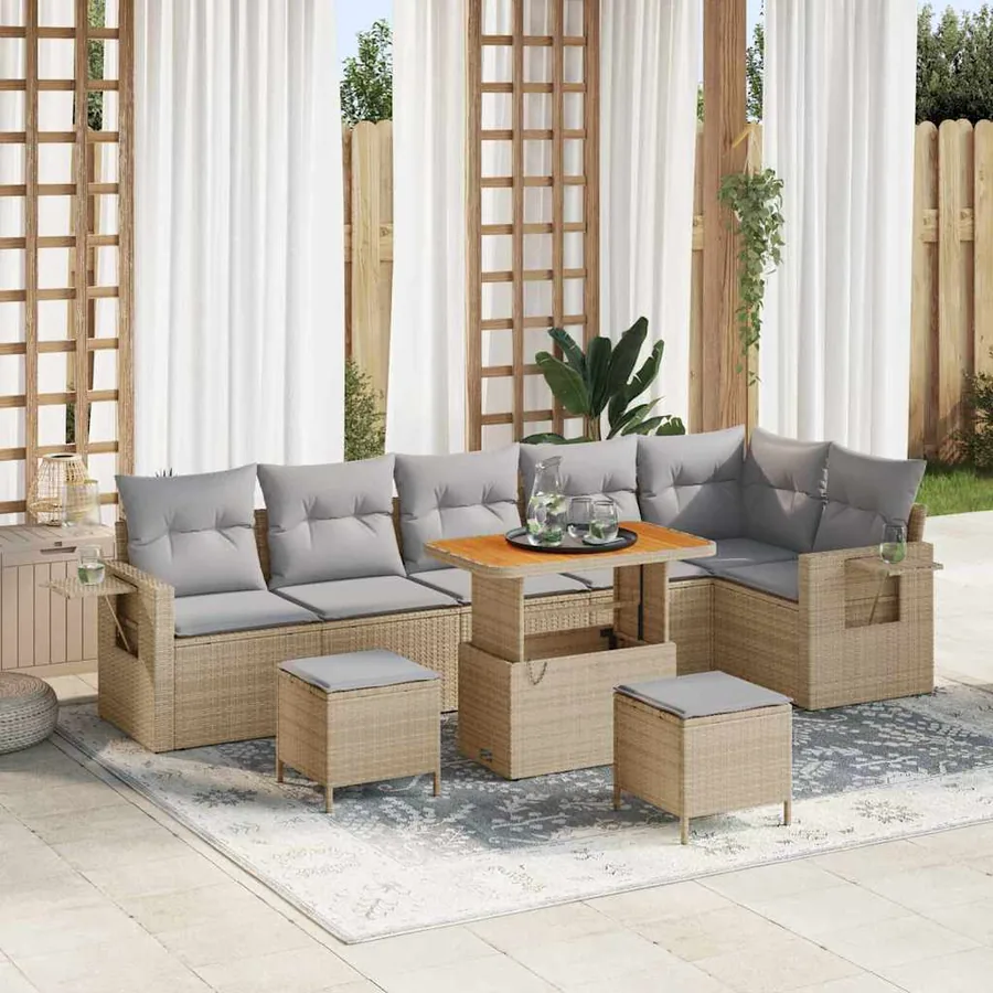Ensemble de canapé de jardin 11 pcs Beige et Gris clair