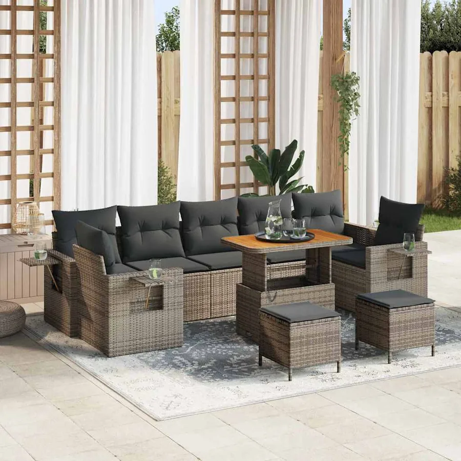 Ensemble de canapé de jardin avec coussin 10 pcs Gris polyrotin