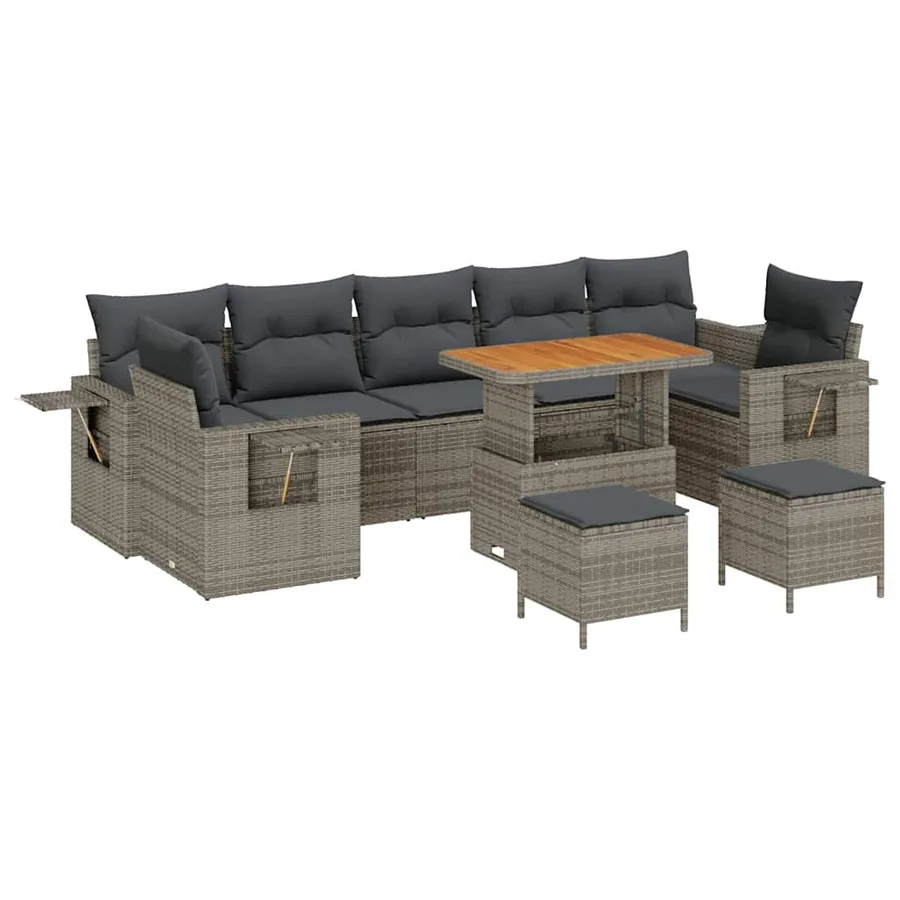 Ensemble de canapé de jardin avec coussin 10 pcs Gris polyrotin - 2