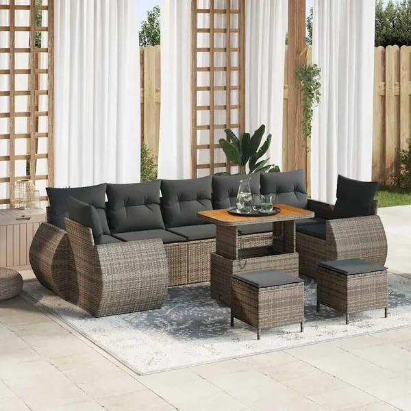Ensemble de canapé de jardin 10 pcs Gris polyrotin