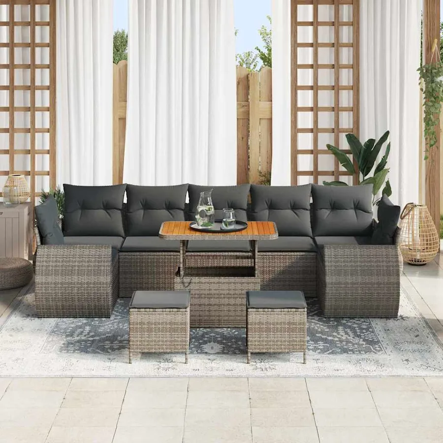 Ensemble de canapé de jardin 10 pcs Gris polyrotin - 3