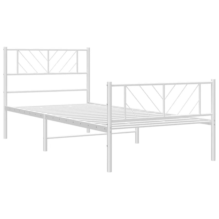 Cadre de lit métal sans matelas et pied de lit blanc 100x190 cm - 5