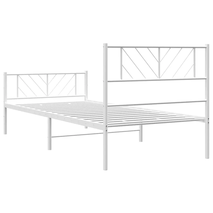 Cadre de lit métal sans matelas et pied de lit blanc 100x190 cm - 8