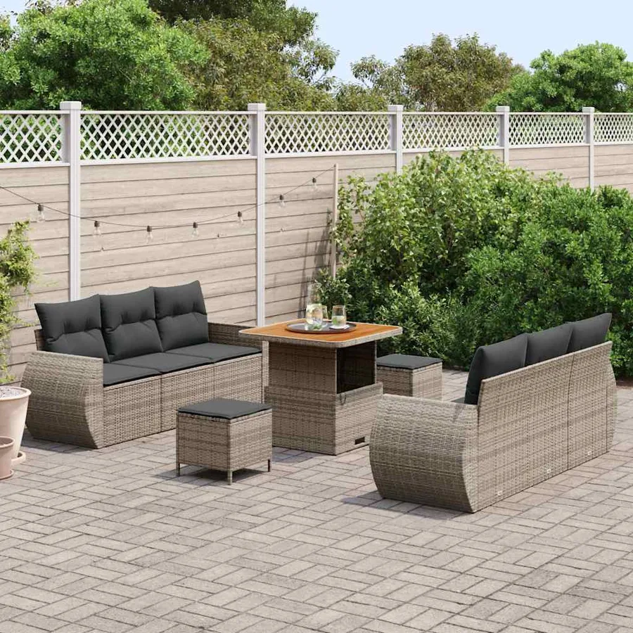 Ensemble de canapé de jardin avec coussin 9 pcs Gris polyrotin - 3
