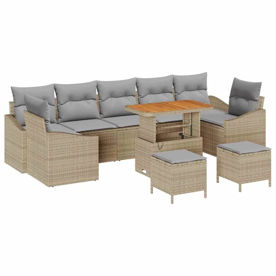 Ensemble de canapé de jardin 10 pcs Beige Poly rotin - 2