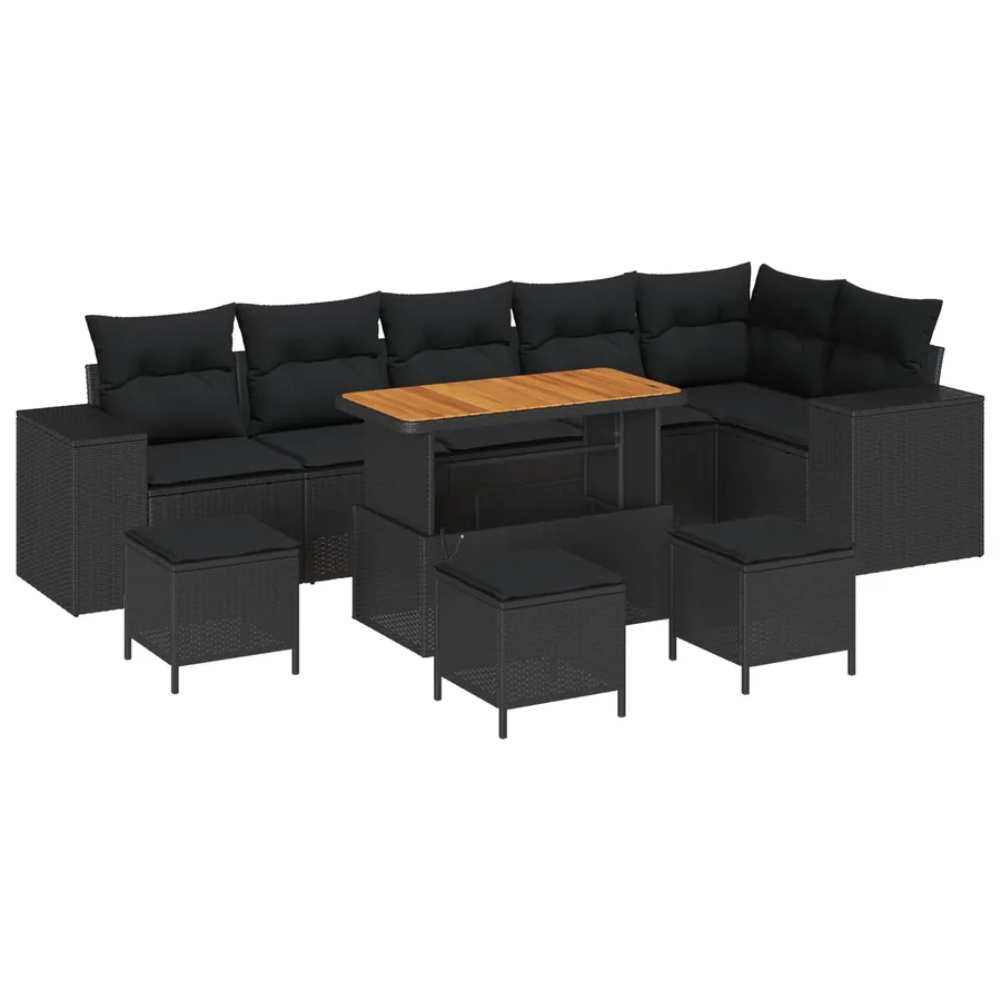 Ensemble de canapé de jardin avec coussin 10 pcs Noir polyrotin - 2