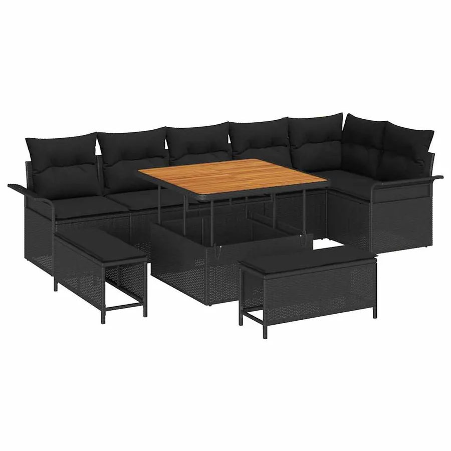 Ensemble de canapé de jardin avec coussin 9 pcs Noir polyrotin - 2