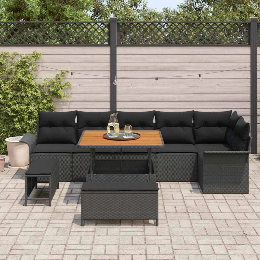 Ensemble de canapé de jardin avec coussin 9 pcs Noir polyrotin - 3