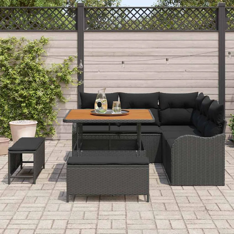 Ensemble de canapé de jardin avec coussin 8 pcs Noir polyrotin - 3