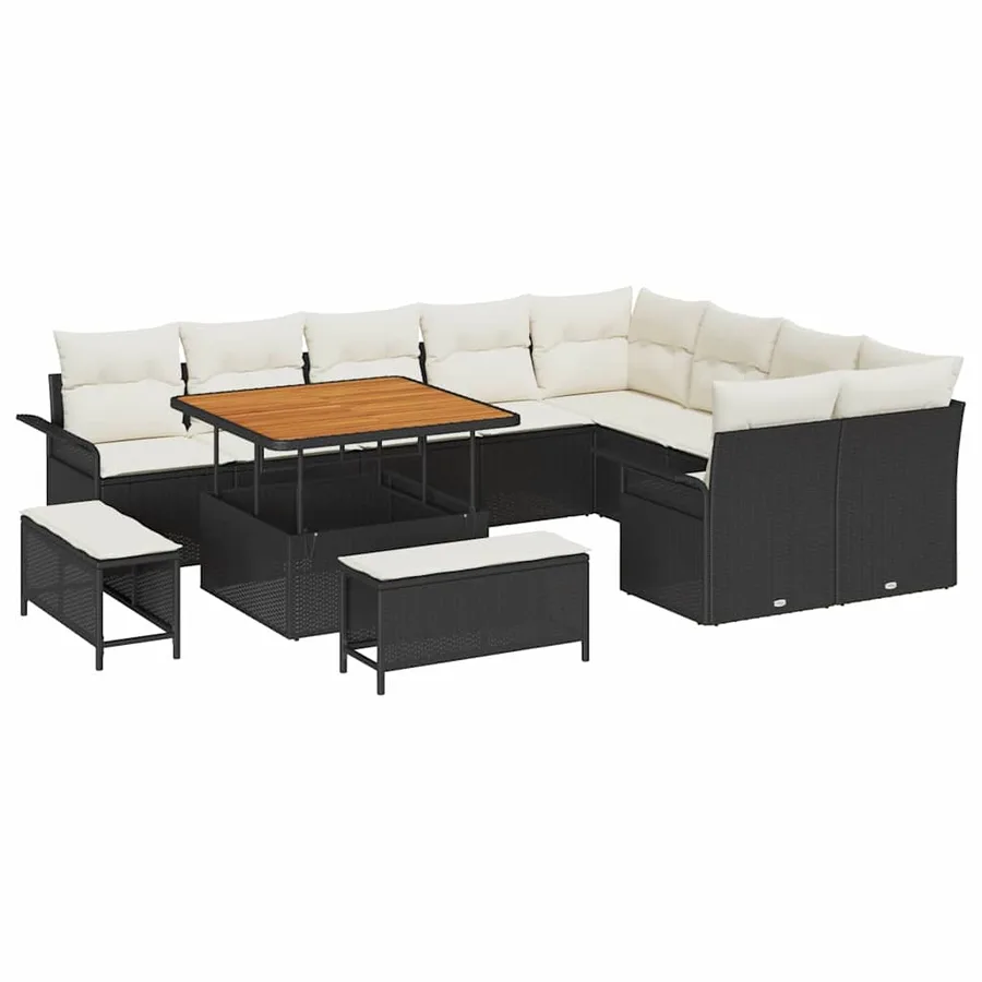 Ensemble de canapé de jardin avec coussin 12 pcs Noir polyrotin - 2