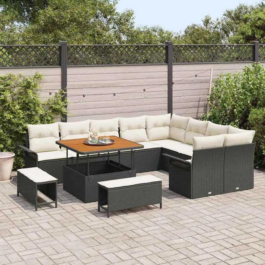 Ensemble de canapé de jardin avec coussin 12 pcs Noir polyrotin - 3