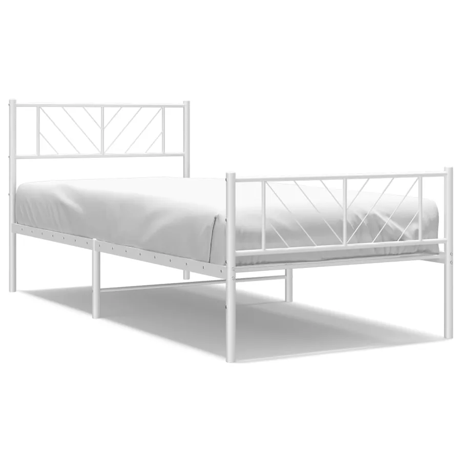 Cadre de lit métal sans matelas et pied de lit blanc 107x203 cm - 2
